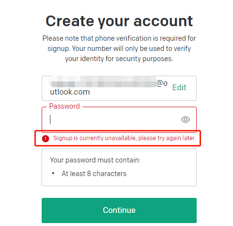 ChatGPT无法注册的原因错误提示：Signup is currently unavailable, please try again later-我