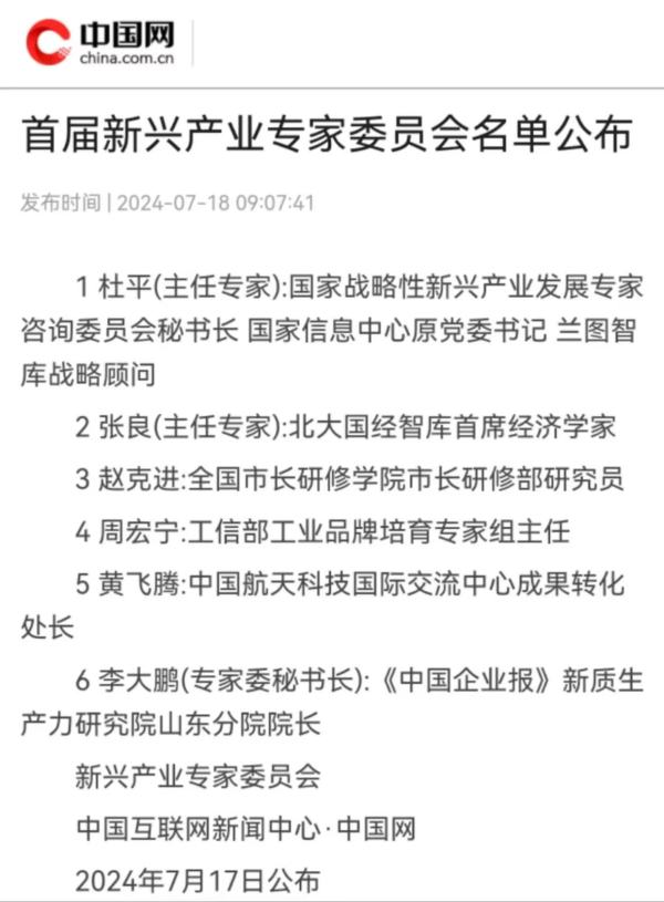 首届中国新兴产业专家委员会名单公布