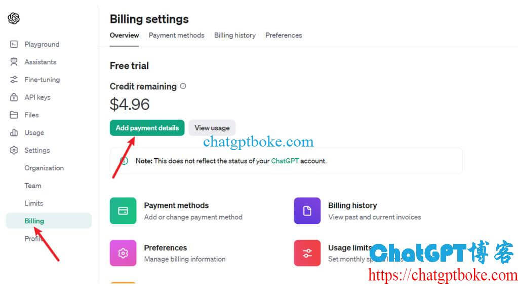 OpenAI API如何充值余额？给账单添加付款详细信息Add payment details教程