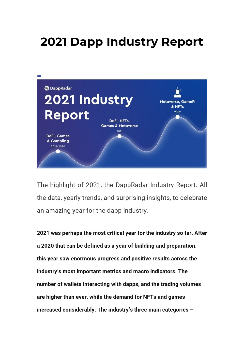 DappRadar：2021年NFT行业报告