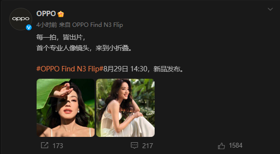 OPPO Find N3 Flip再曝光！配备专业人像镜头，每一拍都是大片 - 