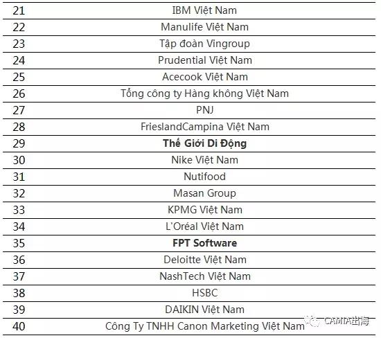 VNG、Shopee、OPPO等进入越南TOP佳公司榜单