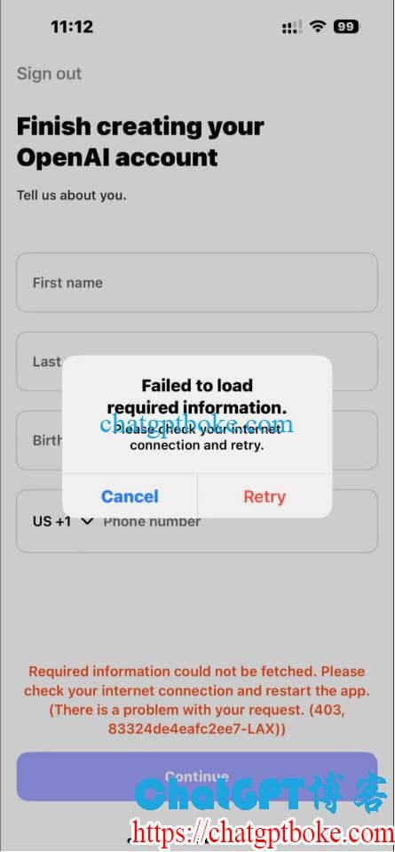 ChatGPT注册时提示Failed to load required information注册不了怎么办？