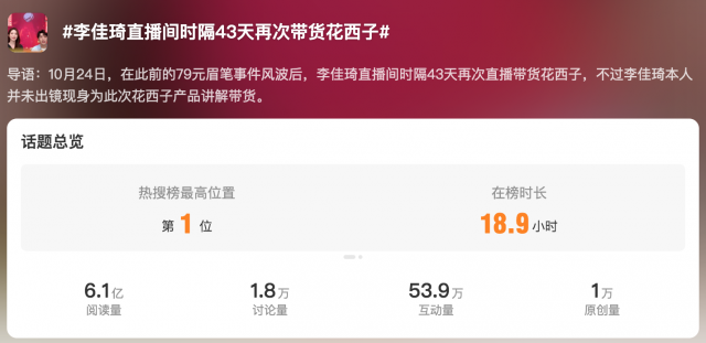李佳琦直播间再次带货花西子 本人未出镜 网友吵翻了