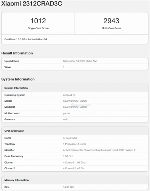 Redmi Note 13 Pro现身Geekbench跑分：首发高通骁龙7s Gen2