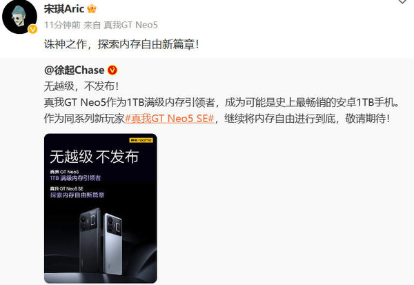 诛神之作！真我GT Neo5 SE或搭载1TB内存：将内存自由进行到底