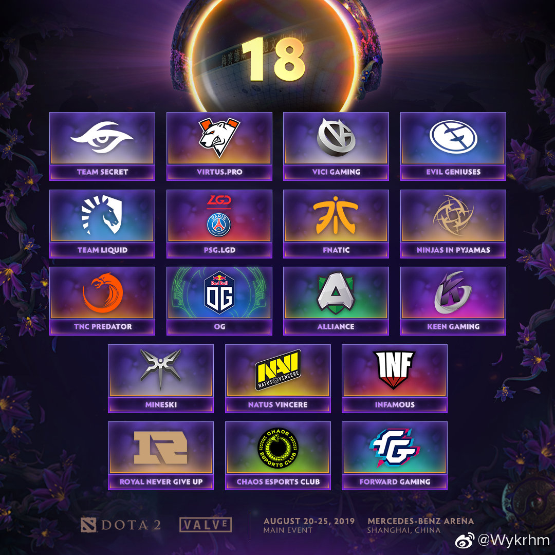 《DOTA2》TI9 中国队加油！18支参赛队伍全部产生