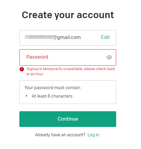 ChatGPT无法注册的原因错误提示：Signup is currently unavailable, please try again later-我