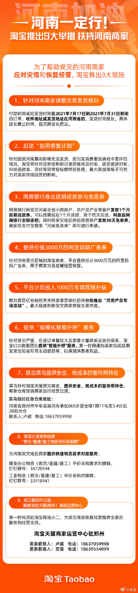 淘宝推出9大措施 助力河南商家应对灾情 - 