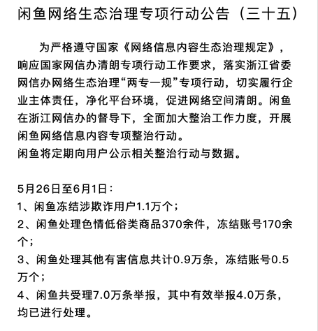 闲鱼近期冻结涉欺诈用户1.1万个