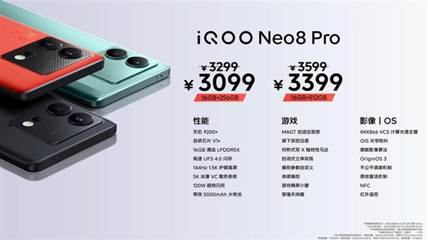 iQOO Neo8 Pro即将开售：到手价3099元起 安卓性能最强旗舰