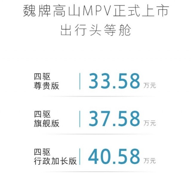 长城旗下首款MPV 魏牌高山DHT-PHEV上市：33.58万元起